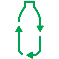 Green recycled bottle icon representing the use of recycled materials.